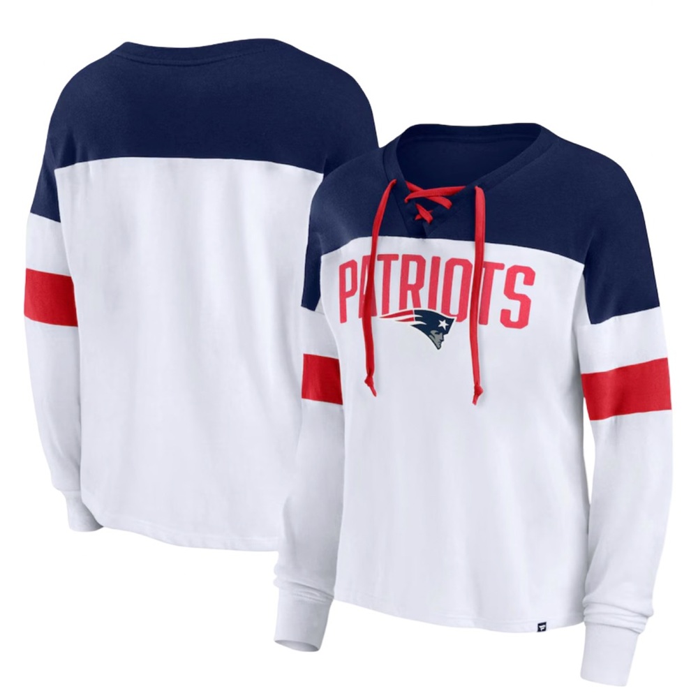 Fanatics New England Patriots Women’s Lace Up Long‎ Sleeve Tee V-Neck Top 4X NWT